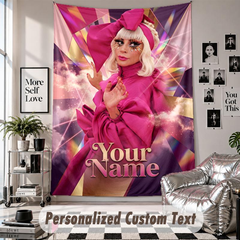 Wall Hanging Tapestry With Custom Name & Text, Lady Gaga Decorative Tapestry For Bedroom