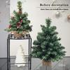 Pre-Lit Artificial Mini Christmas Tree,20 inch Miniature Pine Xmas Tree with 20 LED Lights,70 Branch Tips,Desktop Christmas Tree Burlap Base-(50cm)