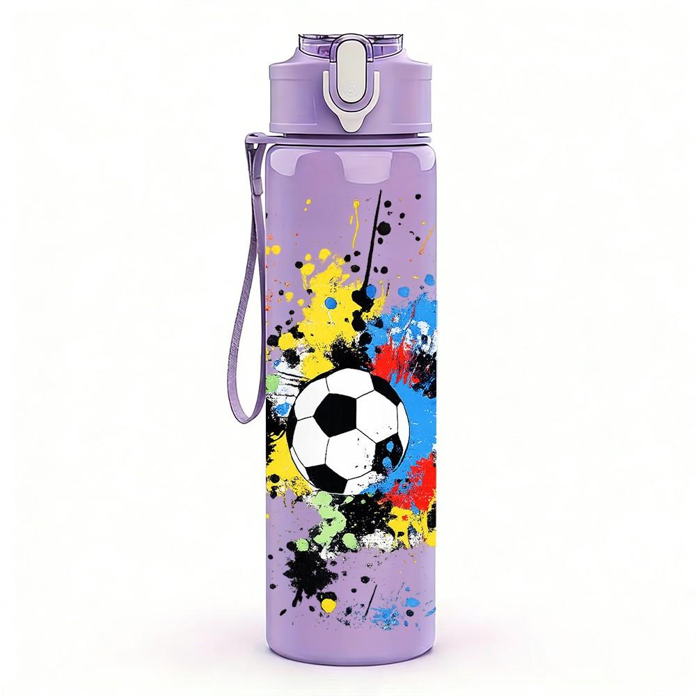 1PC Splash Color Soccer Ball Art Print 750ml Color Plastic Sports Water Bottle Leakproof Flip Straw Lid Suitable for Sports Office Home Use