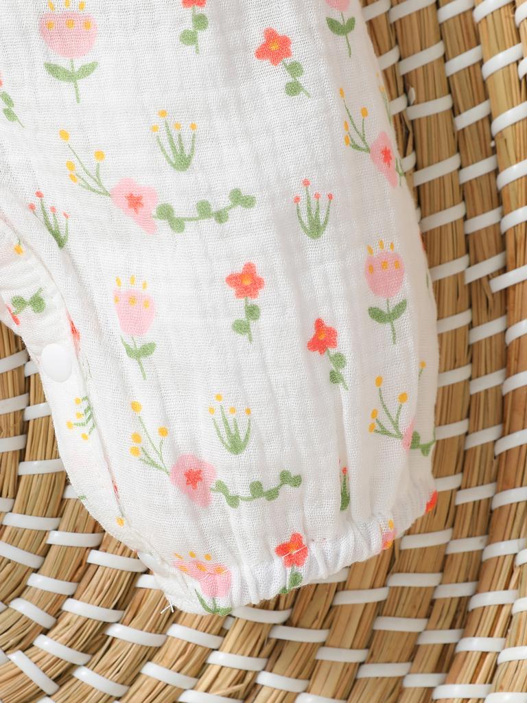 Baby Girl's All Seasons Long Sleeve Print Floral With Bow Daily Jumpsuit For Newborn-6M Clothes +Headband