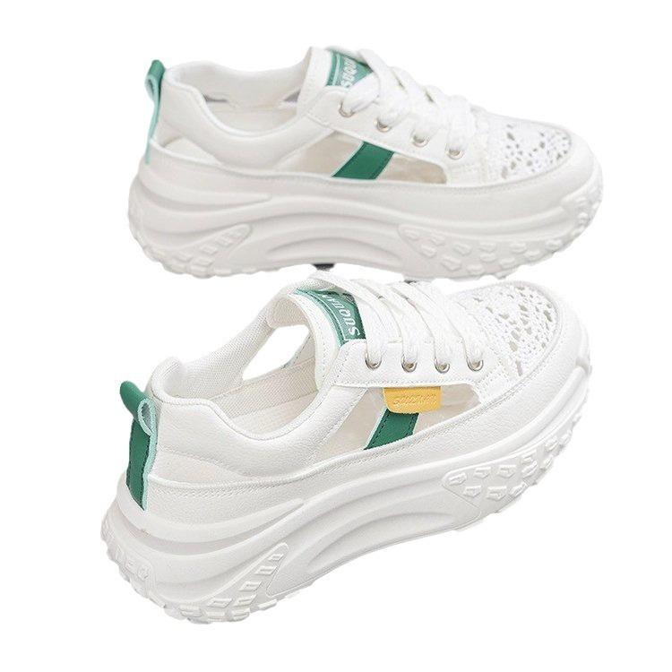 Platform casual shoes summer new platform hollow breathable color matching dad shoes student sports style white shoes