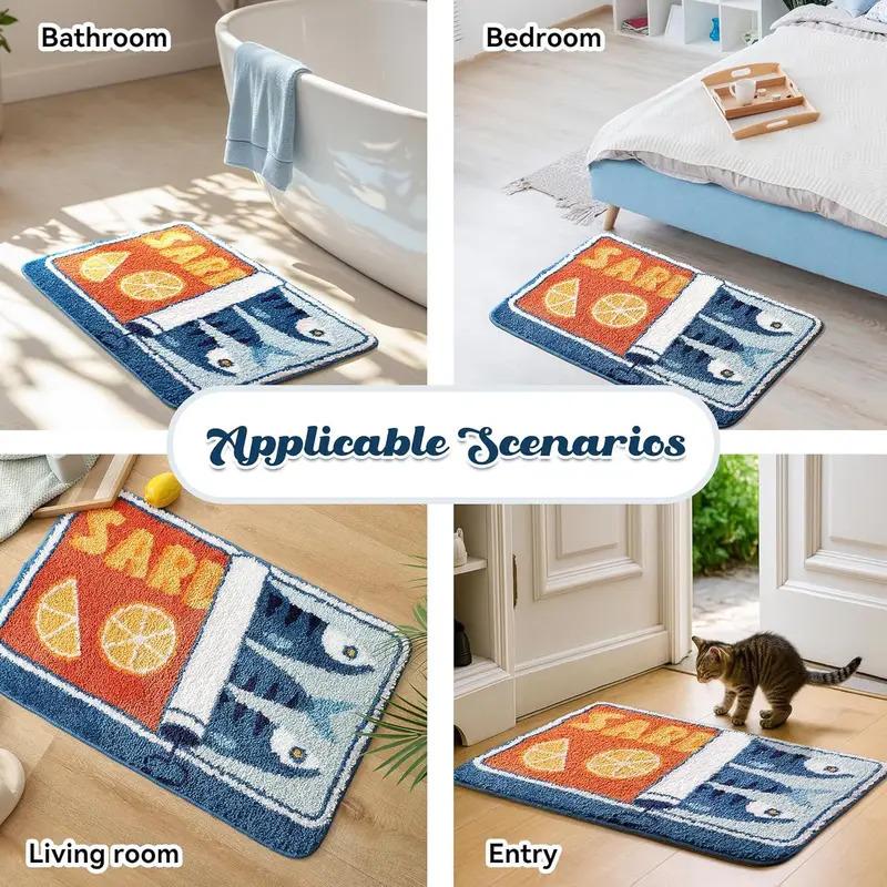 VIKAMA Cute Cartoon Sardine Floor Mat Soft Non-slip Absorbent Washable Doormat for Kitchen Bathroom Bedroom Sofa Home Decor