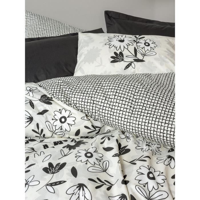 Parure de lit - 1 housse de couette 220 x 240 cm + 2 taies d'oreiller 60 x 60 cm - 100% coton renforcé - Noir