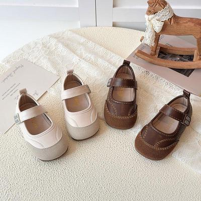 Girls' 2026 Spring/Autumn Mary Jane Leather Moccasins - Soft Sole Princess Shoes for Kids