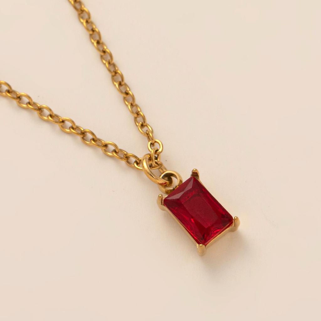 Titanium Steel Color Retention Necklace Rectangular December Birthstone Pendant Colorful Zircon Collarbone Chain Women'S Plated 18K Gold