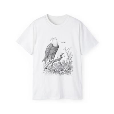 Adler Natur Nest Linienzeichnung Vögel Tiere | Individuelles Grafik-T-Shirt