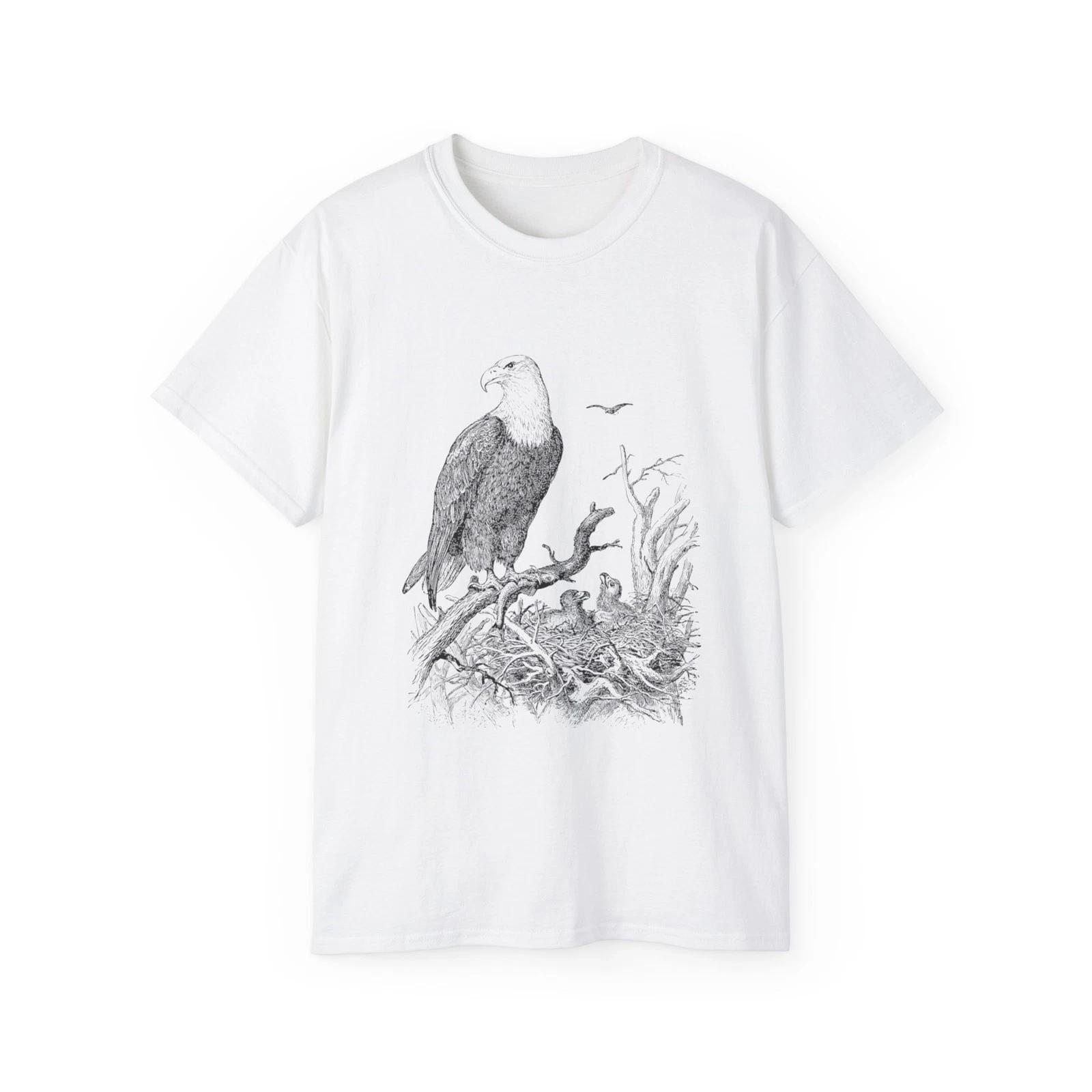 Eagle Nature Nest Line Art Birds Animals | Custom Graphic T-Shirt 2XL