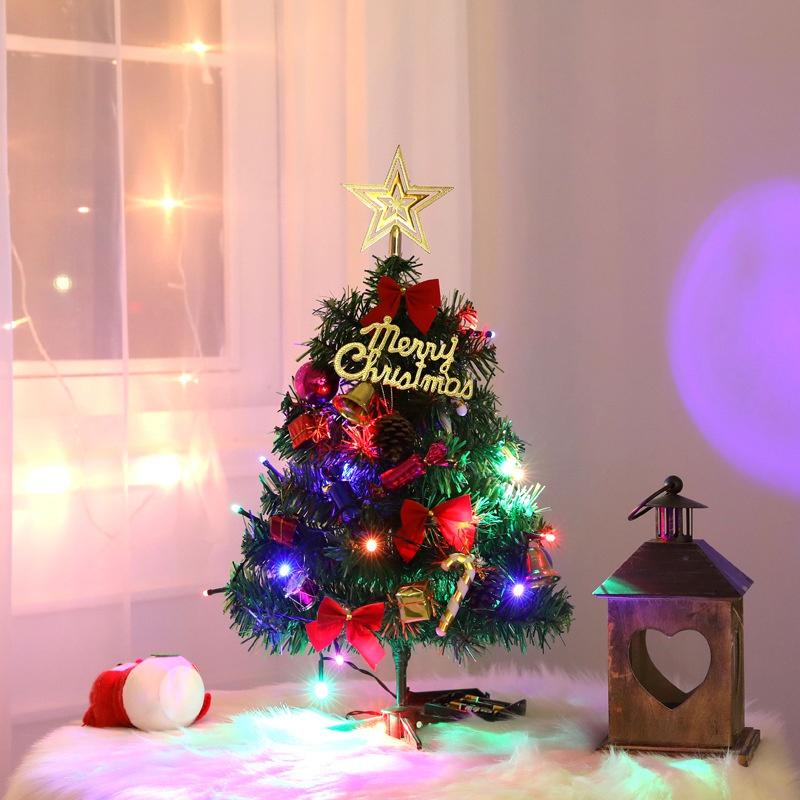 Diy 50cm Christmas Tree Package with Light 50cm Christmas Decoration Desktop Mini Christmas Tree Mall Arrangement Supplies