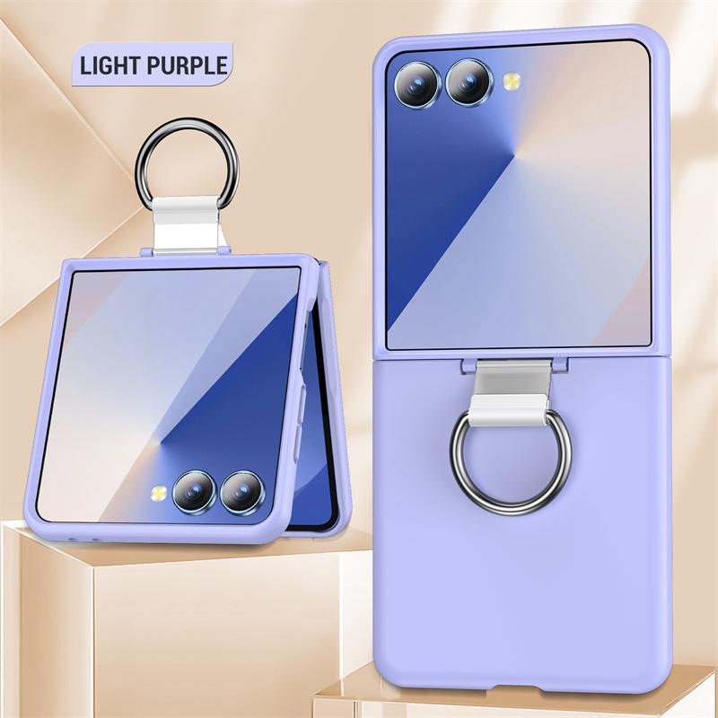 Luxury With Grip Ring Case for Samsung Galaxy Z Flip 7 6 5 4 3 ZFlip7 ZFlip6 Finger Buckle Solid Color Matte Shockproof PC Cover
