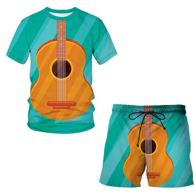 Summer Guitar 3D Print T-Shirts Shorts Sets Men's Tracksuits Oversized Short Sleeve T Shirt Pants Set Man Suits Clothing