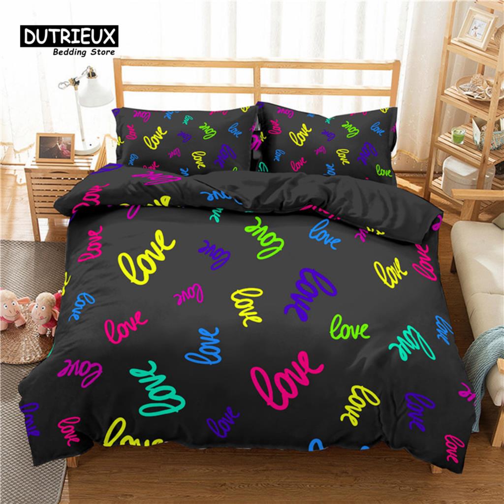 Comforter Love Heart Bedding Set Love Words Polyester Romantic Crown Print Full King For Girl Boy