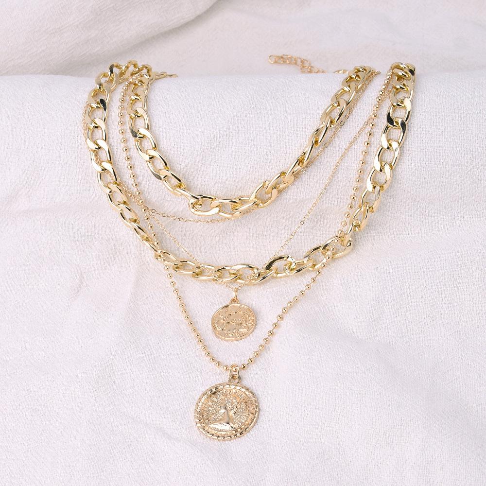 C193 Accessori Collana Moda Esagerato Multi-strato Ciondolo Rotondo Moneta Collana Multi-strato Choker da Donna