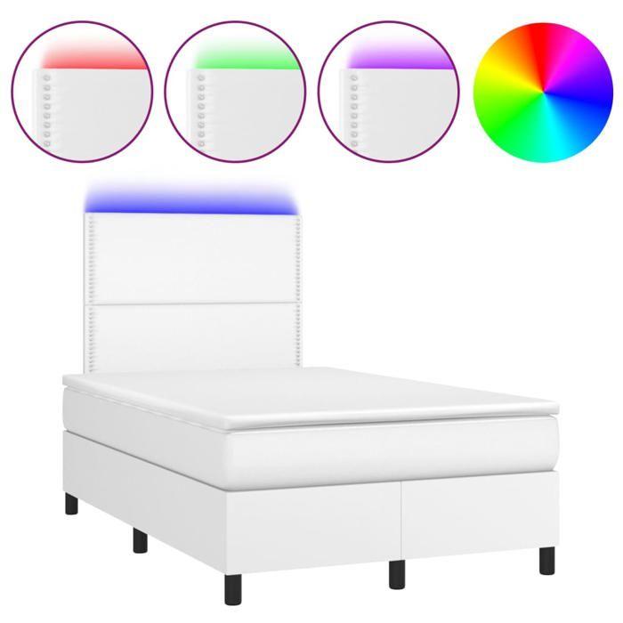 Cadre de lit avec matelas - Maison Exclusive - Blanc - Similicuir - Matelas 120x190 cm LED