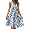 Women's Spring And Summer Casual V-Neck Sleeveless Waist Floral Print Midi Dress
