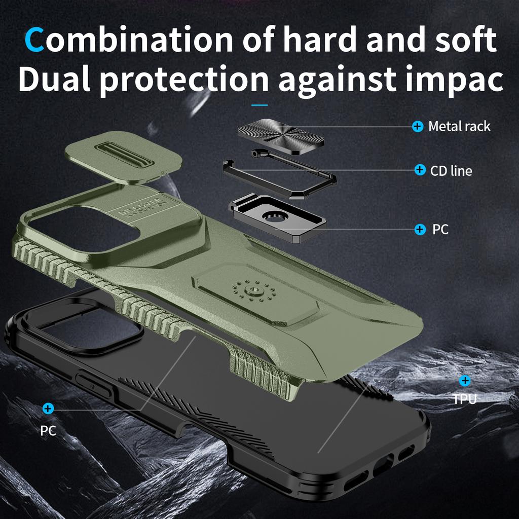 For iPhone 16 Pro Max Case Camshield Kickstand TPU+PC Phone Cover
