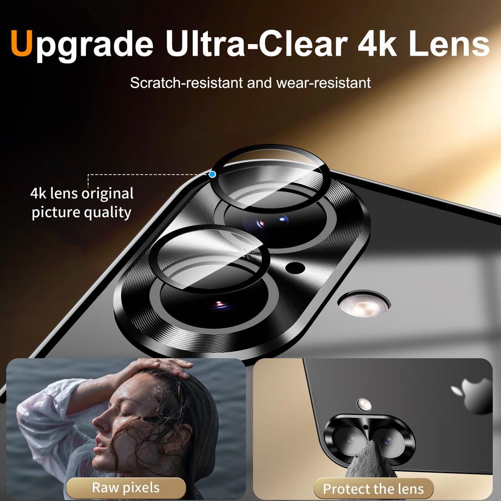 For iPhone 16 Case Aluminium Alloy Frame Matte PC Back Phone Cover with Lens Protector