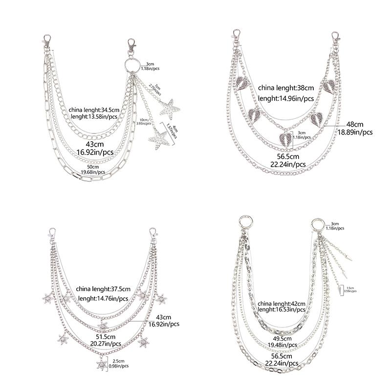 שרשרת מותן היפ-הופ פאנק רחוב לנשים גברים גותי שרשרת מותן למכנסיים רב-שכבתית שרשרת מכנסיים רב-תכליתית שרשרת מותן למכנסיים ג'ינס