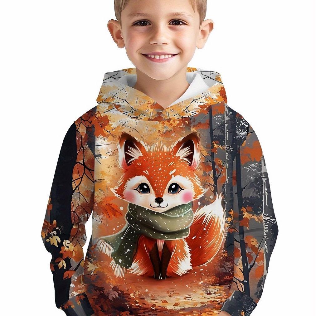

Худи с 3D цифровой печатью осеннего лиса, модная и повседневная детская одежда, подходит для мальчиков для выхода на улицу 13-14Y
