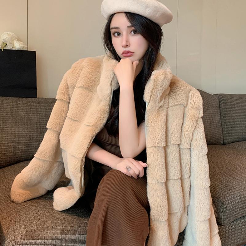 France Elegant Fur Warm Short Coat Women Winter Fleece Vintage Stand Collar Wool Jacket Korean Fashion Designer Clothes 2024 New