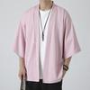 Men Shirt Kimono Japanese Style Solid Color Samurai Costume Asian Clothes Three Quarter Cardigan Men Shirt Jacket