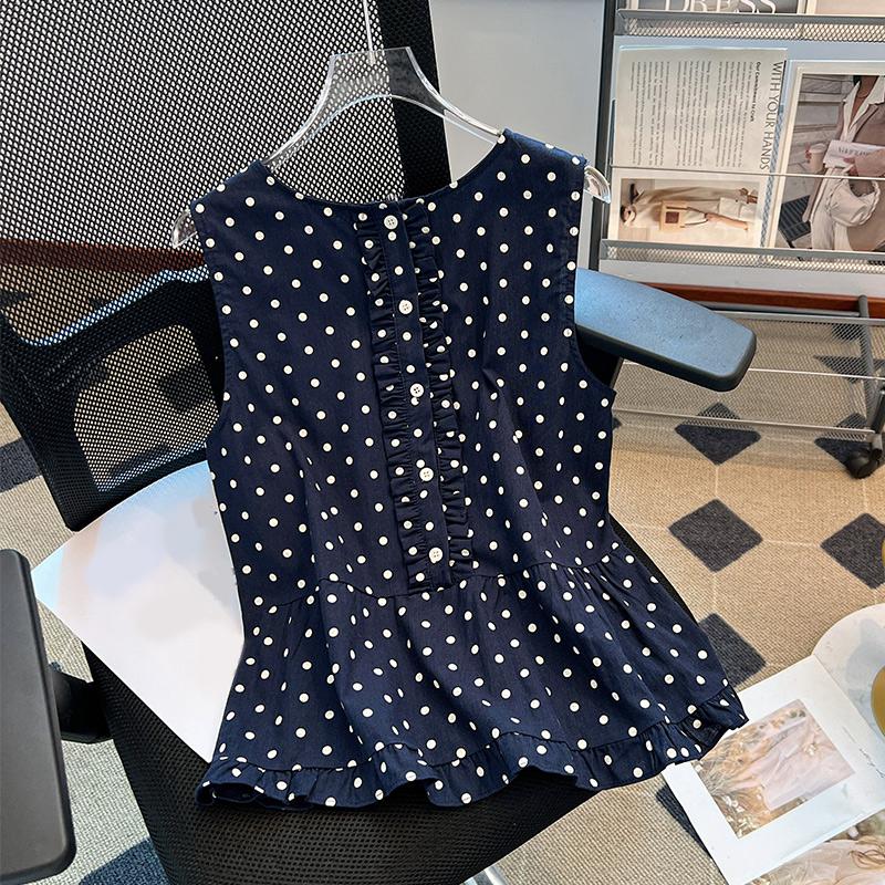 

VONDA Женские летние топы без рукавов в горошек, повседневные, с оборками XL темно-синий