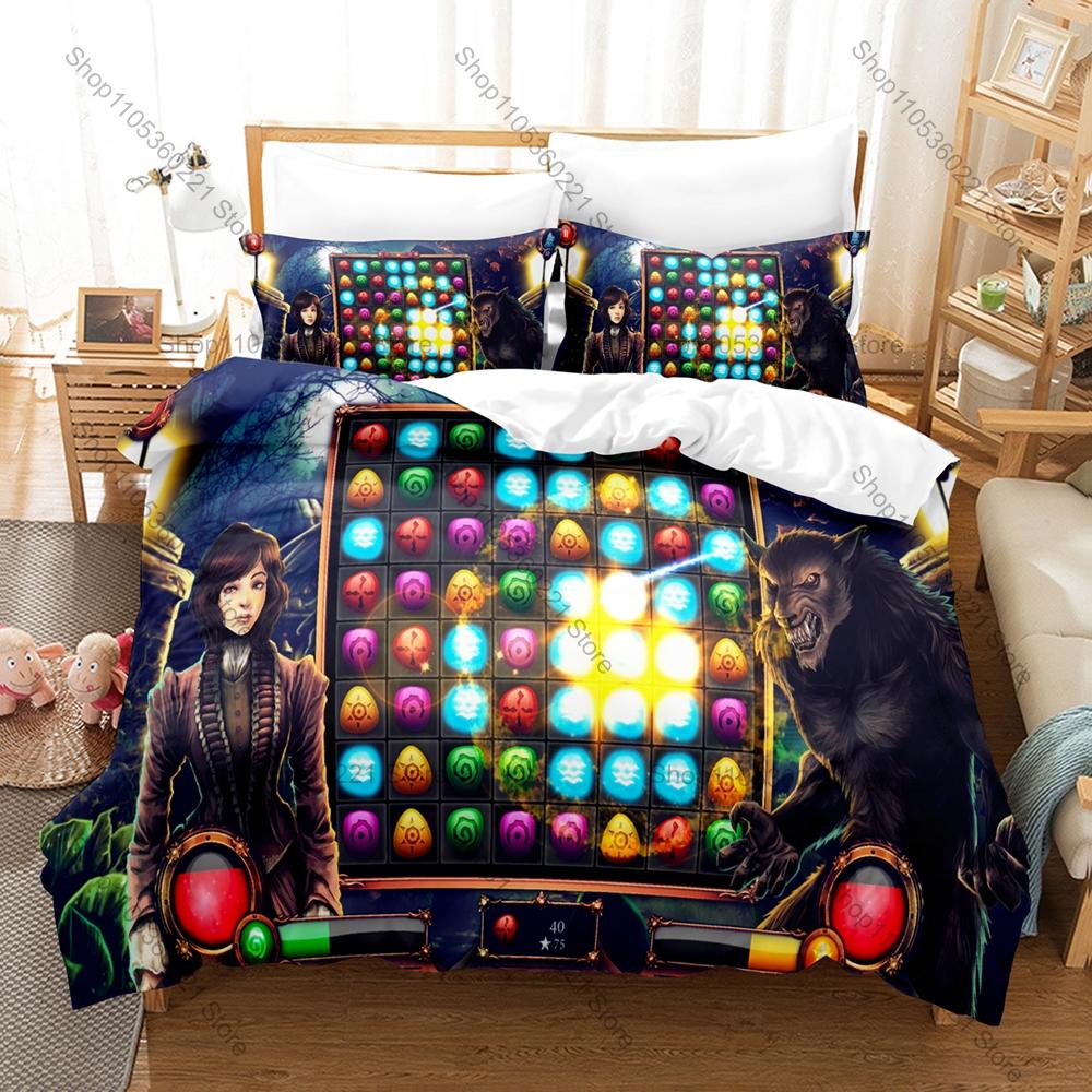 Cool Dark Gothic Werewolf & Mary Character Pattern 3 In 1 Bedding Set Quilt Cover With Two Pillowcases Unique Home Gift Indie Ga