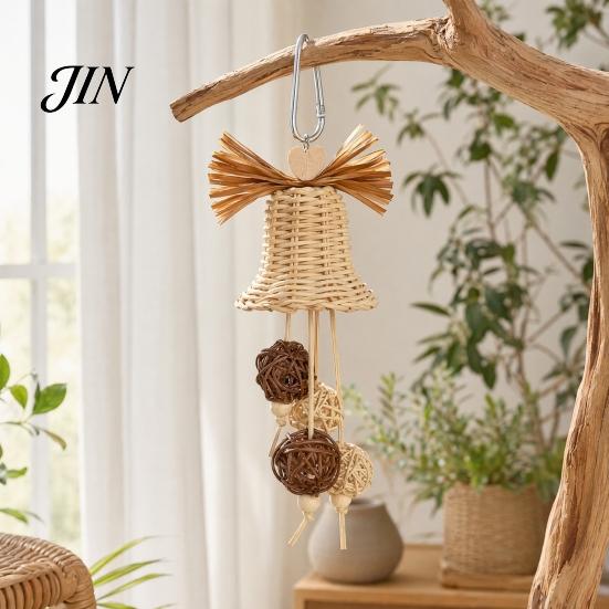 Rattan Bell Bird Chew Toy Woven Parrot Toy, Chewing with Mental Stimulation Bells or Balls, Cage Accessories for Cockatiels Budgies Small Medium