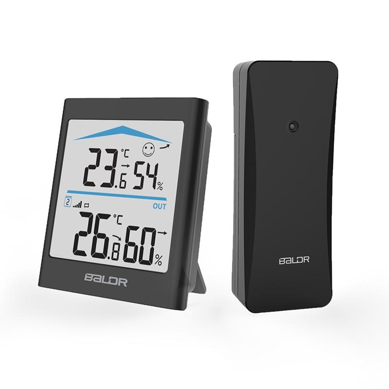 

Baldr Motion Activated Backlight Digital Thermometer Hygrometer LCD Display Weather Wireless Station Comfort Level Remote Sensor чорний