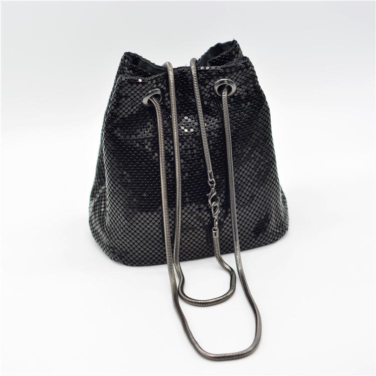 

Fashion One-shoulder Messenger Bucket Bag Silver Sequined Bucket Evening Bag Women crossbody purses and handbags luxury designer 16x10x16cm чёрный