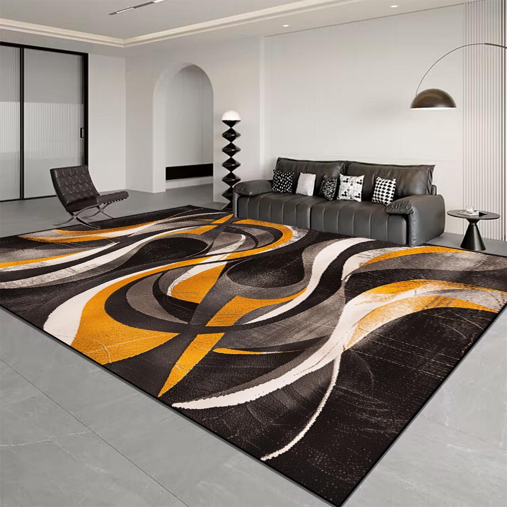 Nordic Light Luxury Stripes Carpet for Living Room Decor Soft Easy Cleaning Rugs for Bedroom Large Area Orange Brown Floor Mat