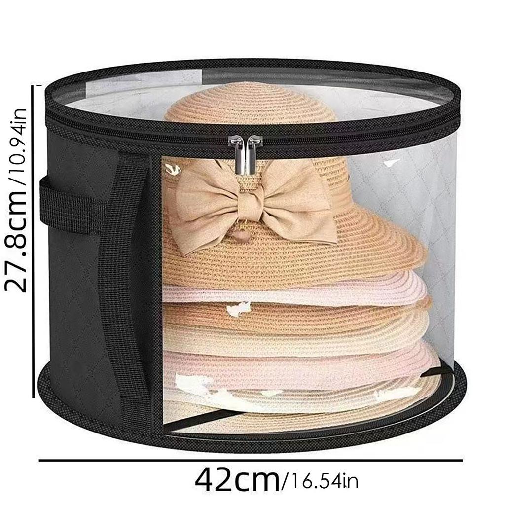 Clear PVC Hat Storage Organizer With Zipper Closure, Portable Stackable Round Brim Hat Container With Handle, Transparent Fashio