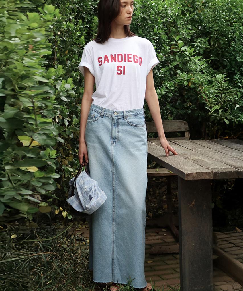 Kwinseulaebis Long Slit Denim Skirt_White_4Colors