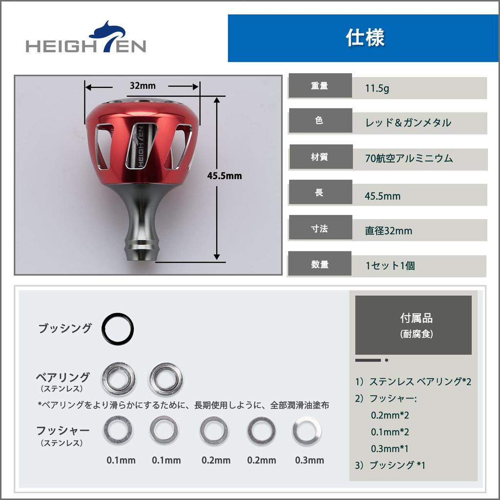 HEIGHTEN 32mm Reel Handle Knob for Shimano and Daiwa (Shimano Type A) and Daiwa Type S Wheel Series (Gunmetal & Red) (516)