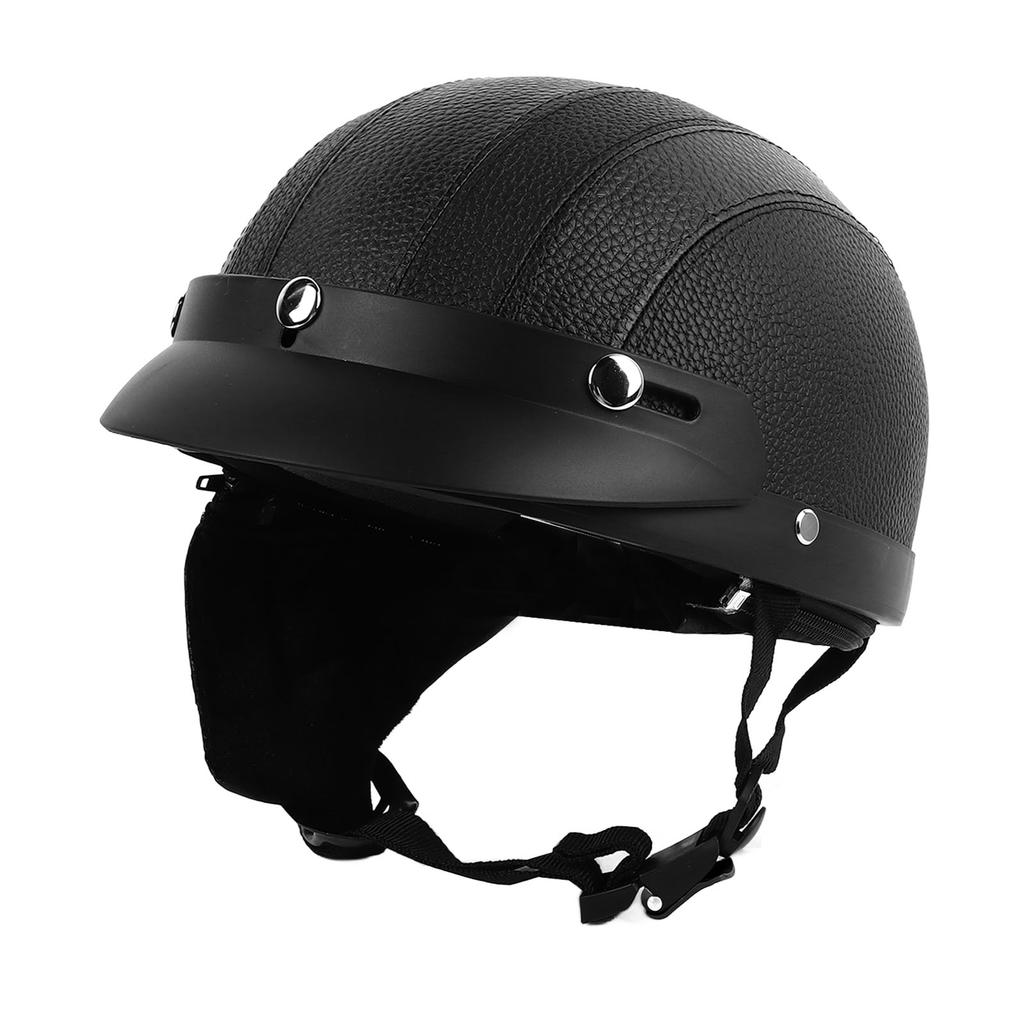 Half Helmet Breathable Sun Blocking Retro Safe PU Leather Motorcycle Helmet for Men Women
