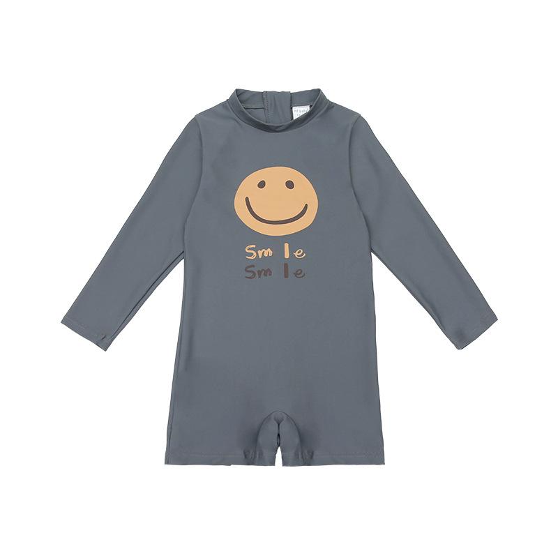 2023 New Quick-Drying Toddler Boys' Smiley Face Swimsuit - Size 2-3, One-Piece, Sun Protection & Cute Design