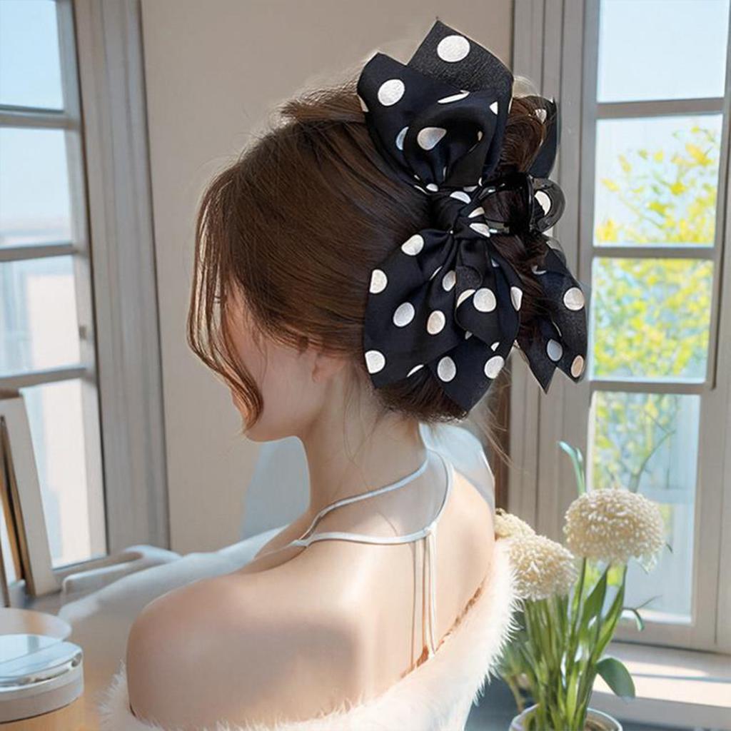Korean Style Hair Claw Vintage Satin Polka Dot Bow Hair Clip For Women Girls Elegant Exquisite Daily Life Hair Accessories