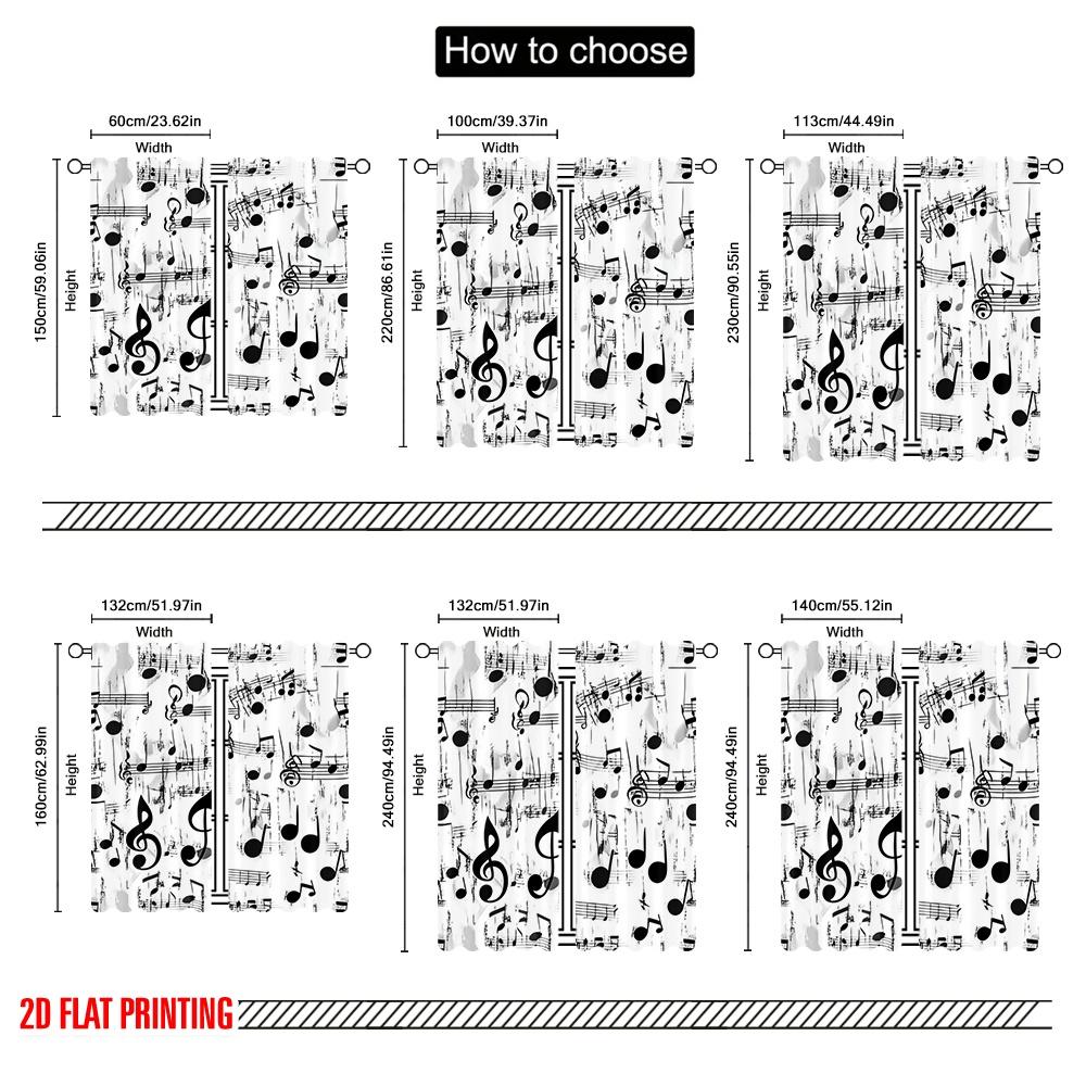 2pcs,2D Plane Printing Curtains Musical Chaos Versatile Fabric (without Rod) Holiday Use for Bedroom, Living Room