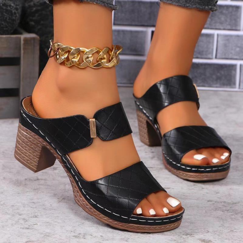 Summer Wedge Heels One-shoulder Fish-shaped Slippers Women's Fashionable Large-sized Thick-heeled Shoes Beach Flip-flops