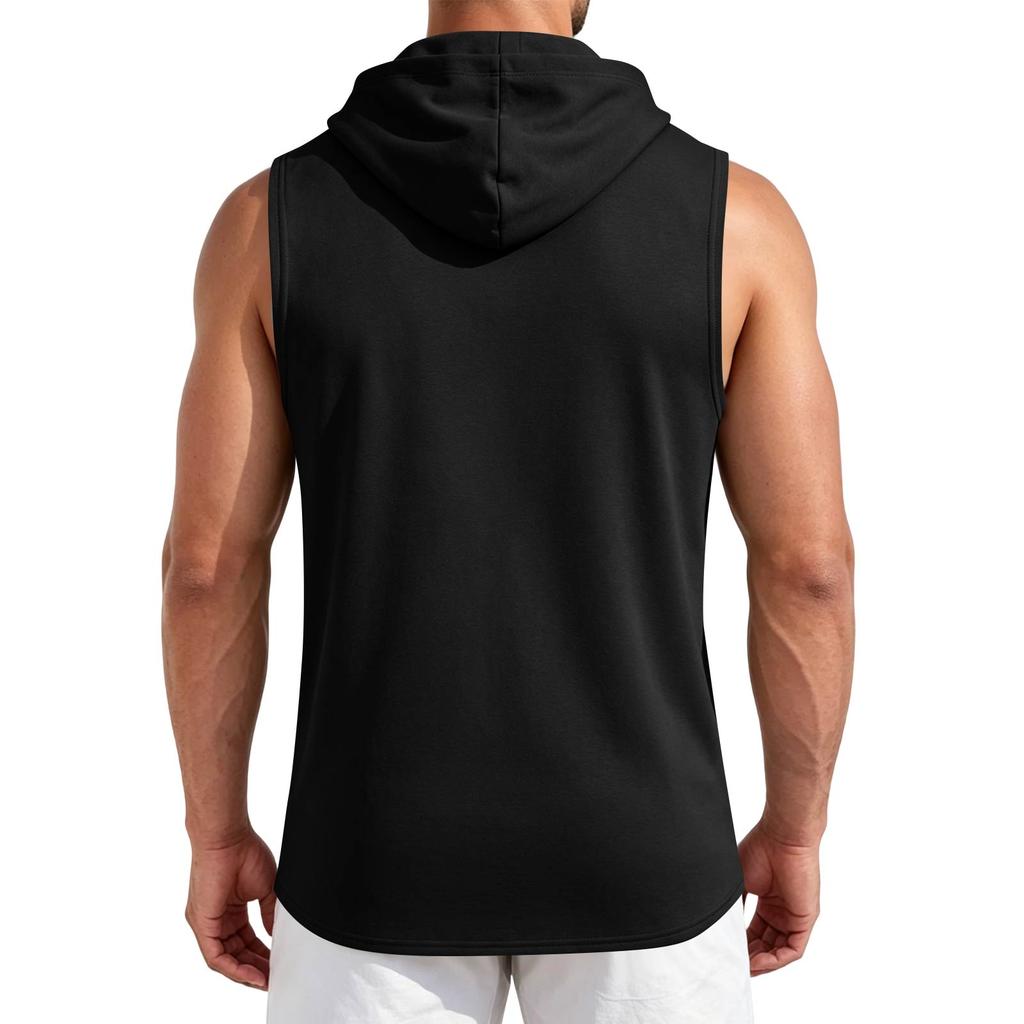 Men's Sleeveless Hoodie Lightweight Quick Dry Sports Vest with Front Pocket for Outdoor Running Gym Training