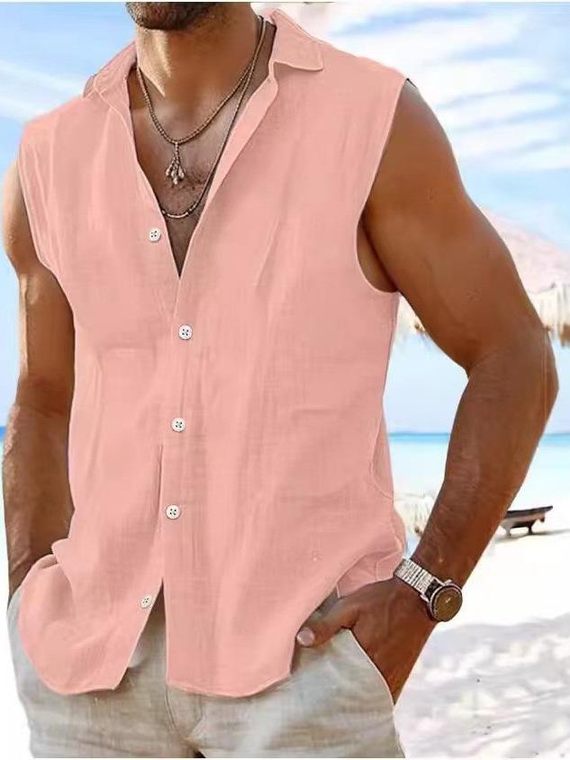 Men's Casual Sleeveless Button-up Beach Shirt, Cool and Loose Fashion for 2026