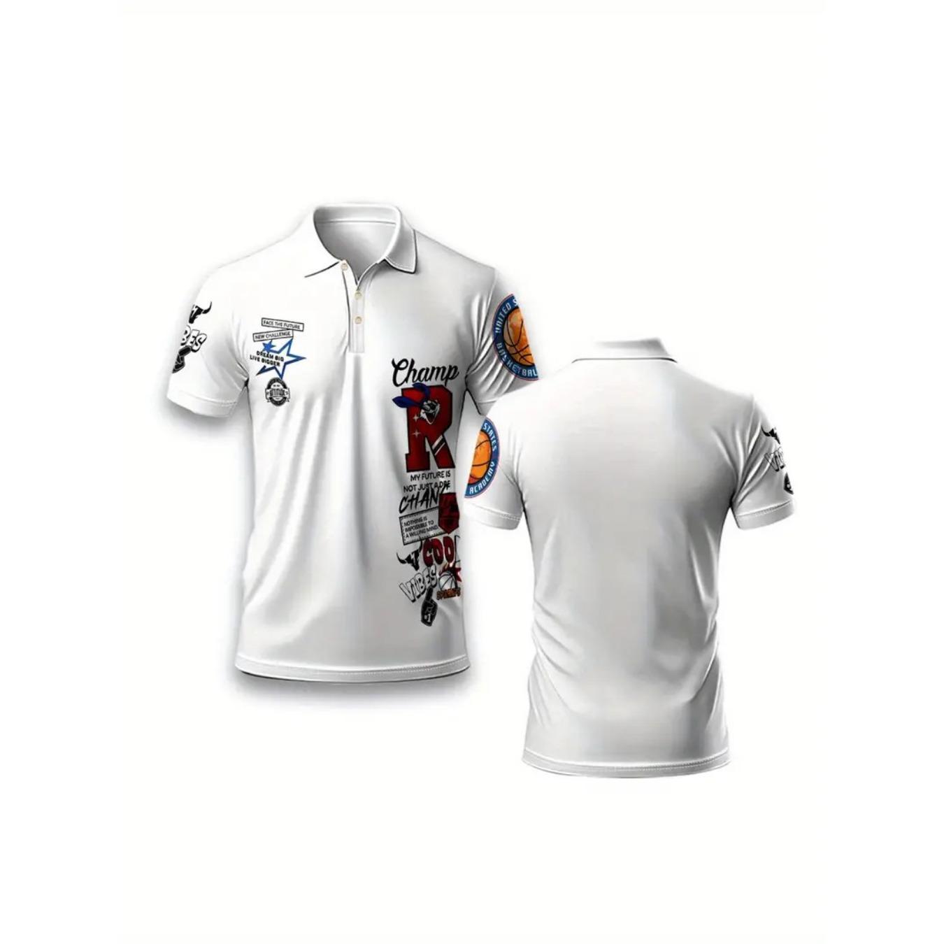

men s POLO shirt for summer 2025 casual fashionable soft comfortable and breathable 3D letter pattern print S