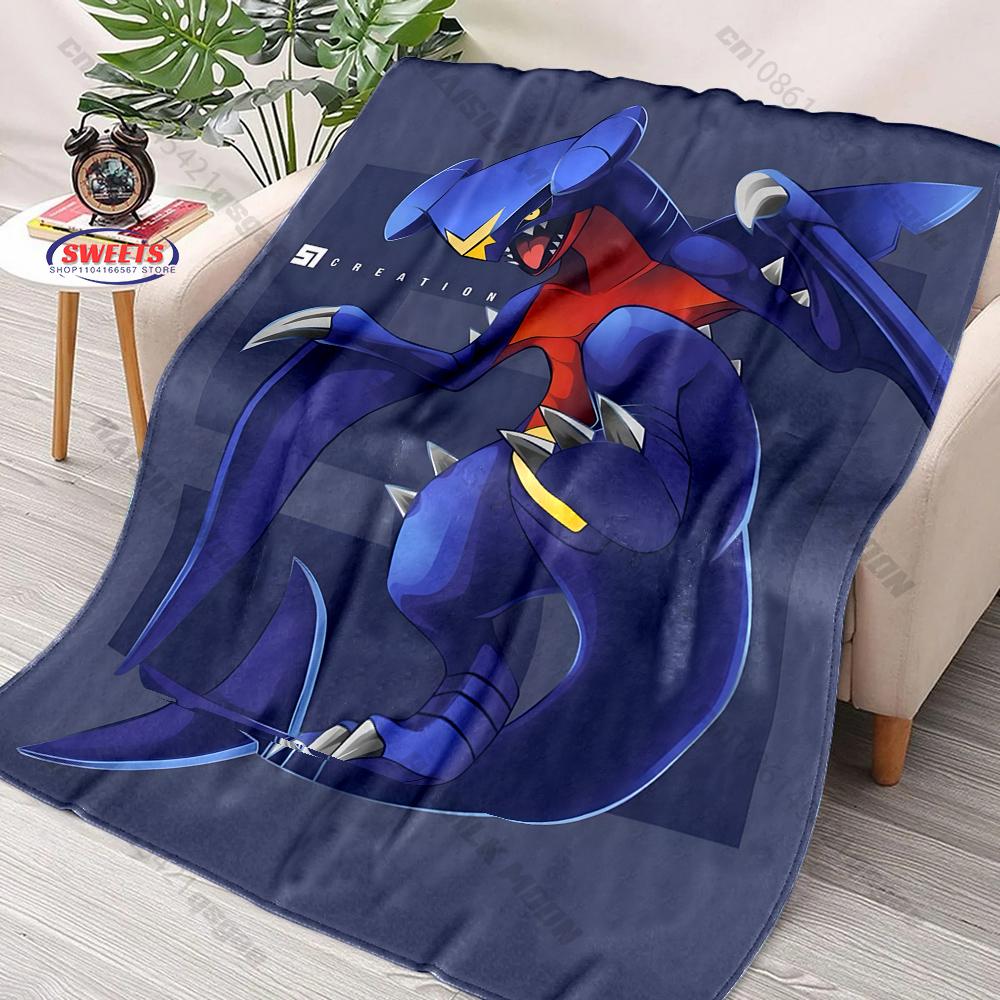 6 Sizes Pokemon Garchomp Print Blanket for Kids and Adults Bedroom Living Room Sofa Study Office Travel Camping Blanket Gifts