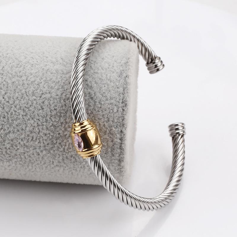 18K Gold Non-Fading Zircon Inlaid Titanium Steel Twist Open Bracelet