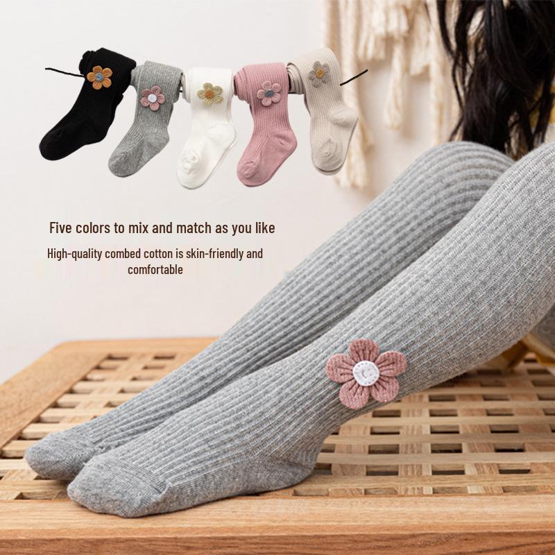 Colanți de bumbac cu picior pentru fete de primăvară și toamnă - Leggings la modă în stil coreean cu design petală