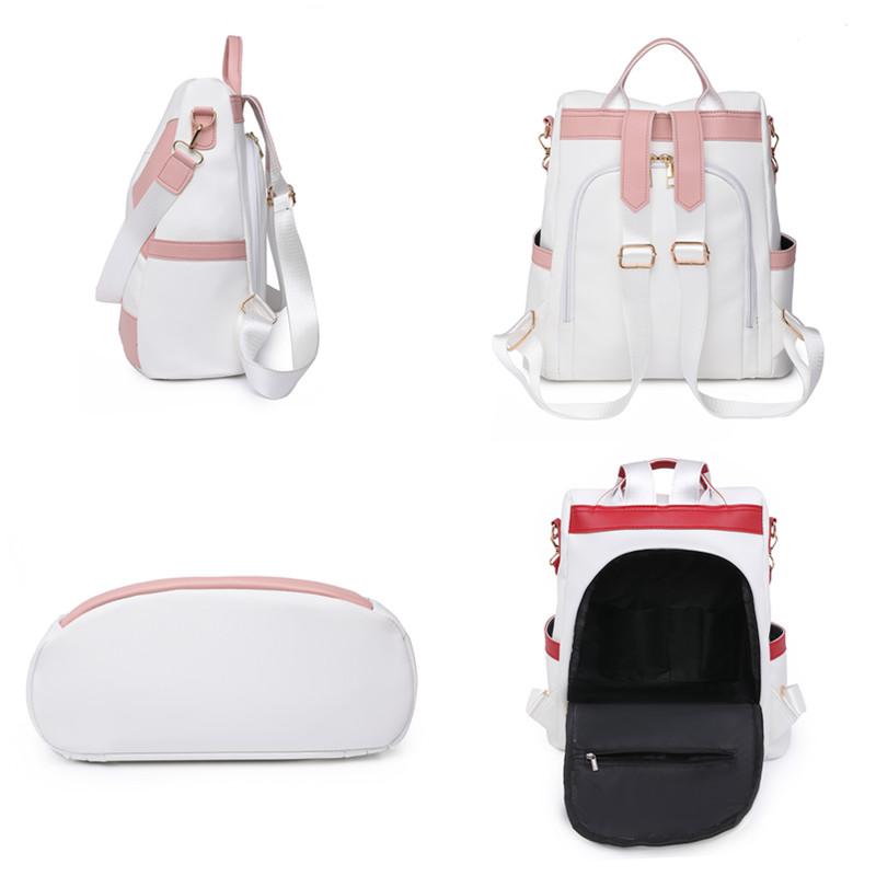 Soft Waterproof Leather School Backpack for Girls  Color Block Design  Women's Travel Bag