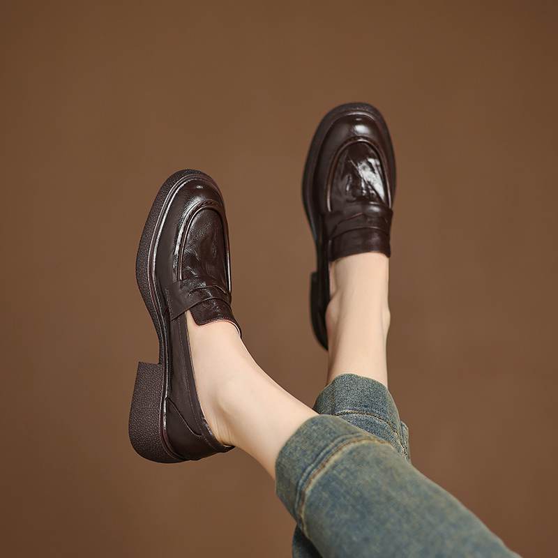 Krazing Pot Sheepskin Autumn Winter Shoes Slip on Chunky Heels Oxford Shoes Size 43 Round Toe Deep Mouth Waterproof Pumps