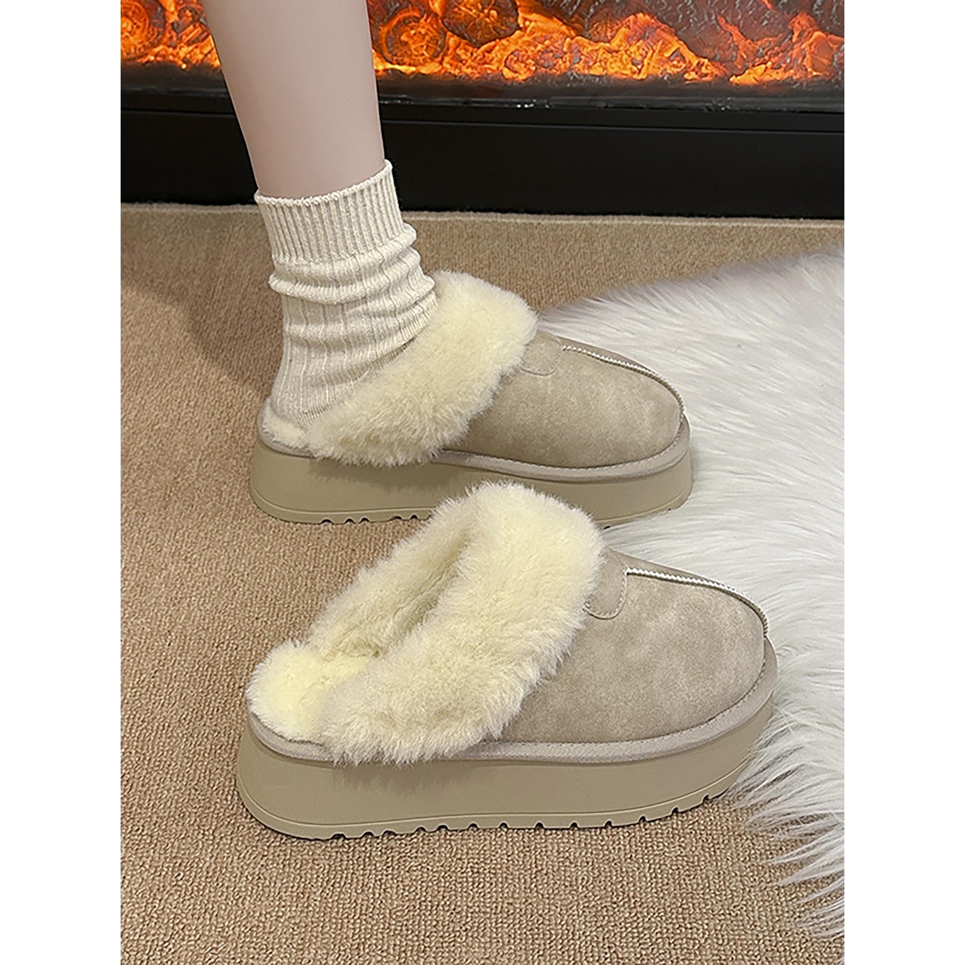 

Retro non-slip heightened thick-soled fluffy slippers for winter wear 2025 piled and thickened warm Birkenstock cotton mop 40 верблюд