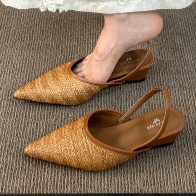 

Fashion Retro Handmade Woven Pumps Women Luxury Pointy Toe Brand Designer Shoe High Quality Fashion Slingback Wedge Sandal Zapatos Mujer 39 хаки
