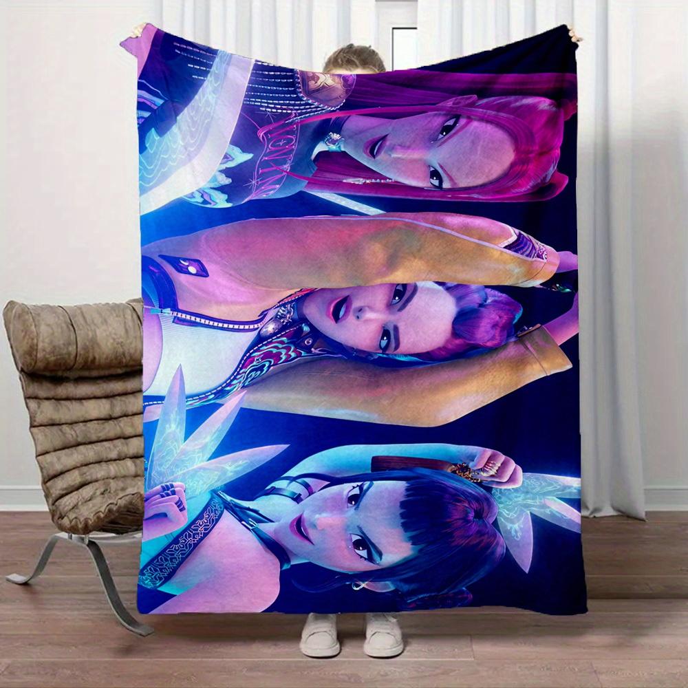 1Pc K-Pop Demon Hunters Print Flannel Blanket, High quality Digital Printing, Comfortable for All Seasons, Home DecorGifts821036