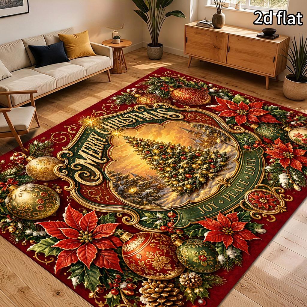 Christmas Floor Mat Santa Gift Print Rug Reindeer Snowflake Pattern Doormat Home Decor for Living Room Holiday Indoor Decoration